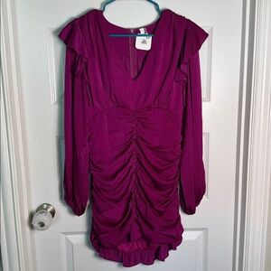 NWT Glam Fuchsia Ruched Dress Sz Medium